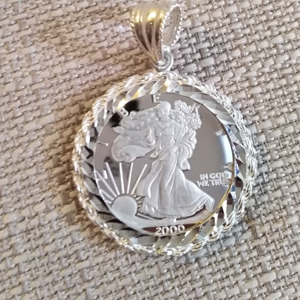 Solid .999 silver standing liberty coin pendant